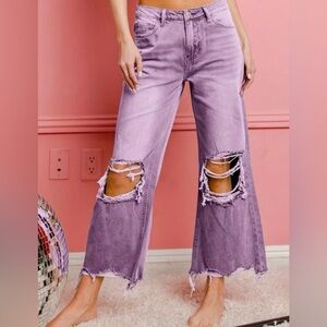 BIBI Distressed Lavender Cropped Flare Jeans